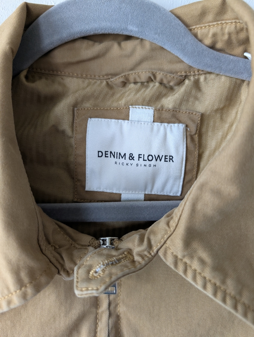 Denim & Flower Brown Bomber Jacket Zip Up Size L Utility Casual Elastic Hem - Picture 4 of 14